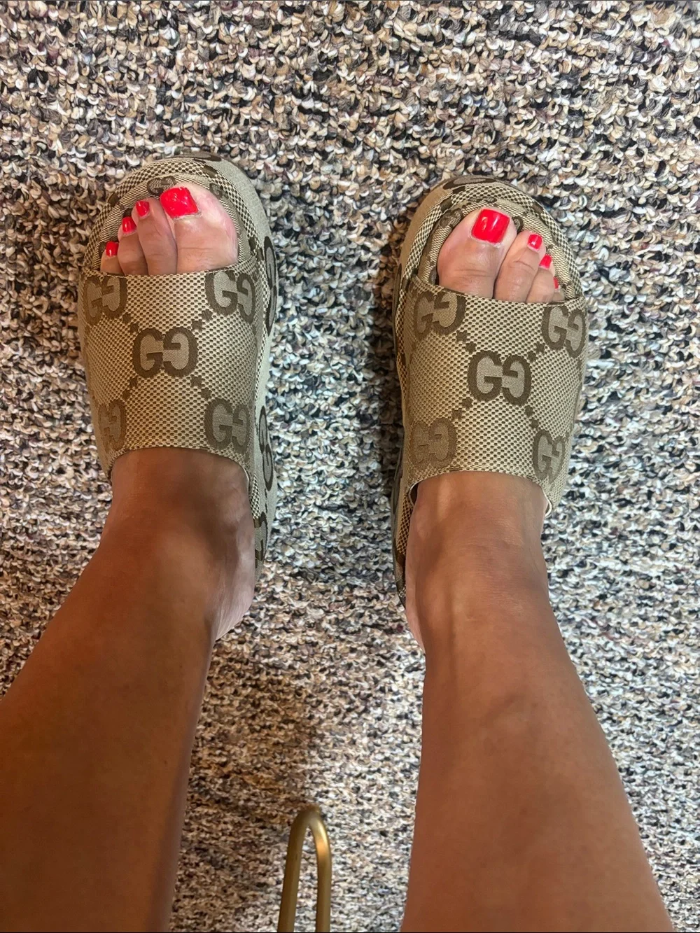 Excellent Knock Off Gucci Beige Brown GG Canvas Platform Sandals